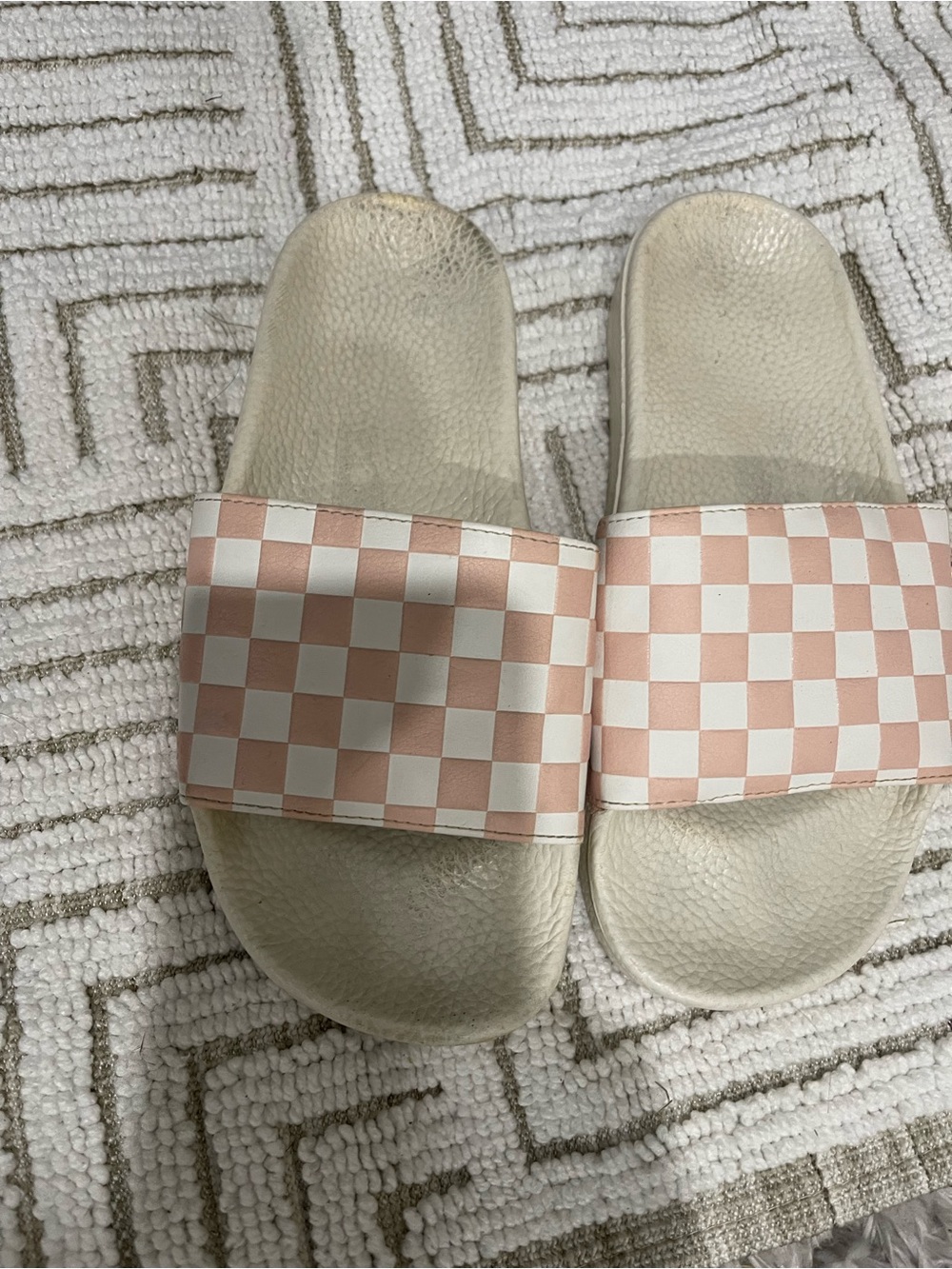 Kids Checkerboard Slide Sandals - Cream & Light Pink